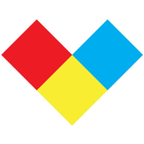 A "V" shaped graphic comprised of primary colors (red, yellow, blue), as the logo icon of the SceneLight® plugin by Colorcubic.